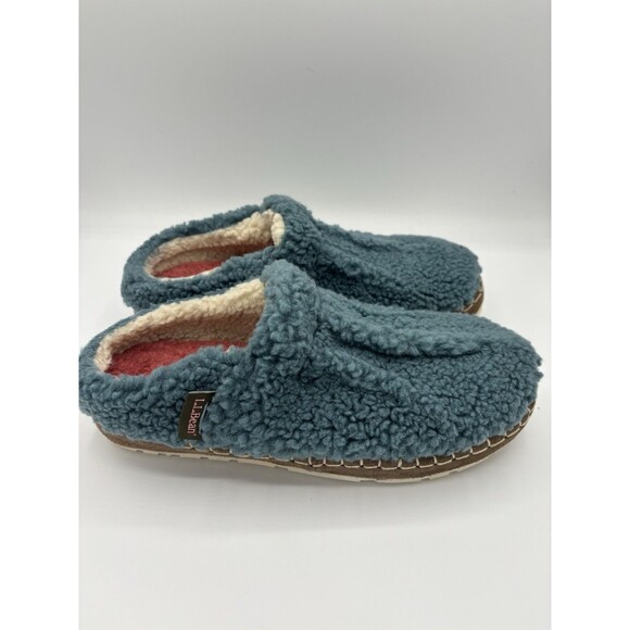 LL Bean Women's Sherpa Slippers Fleece Lined Blue Cozy Winter Loafers Size 7 - Picture 4 of 10